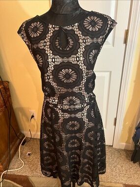 London Style Black Crochet Midi Dress